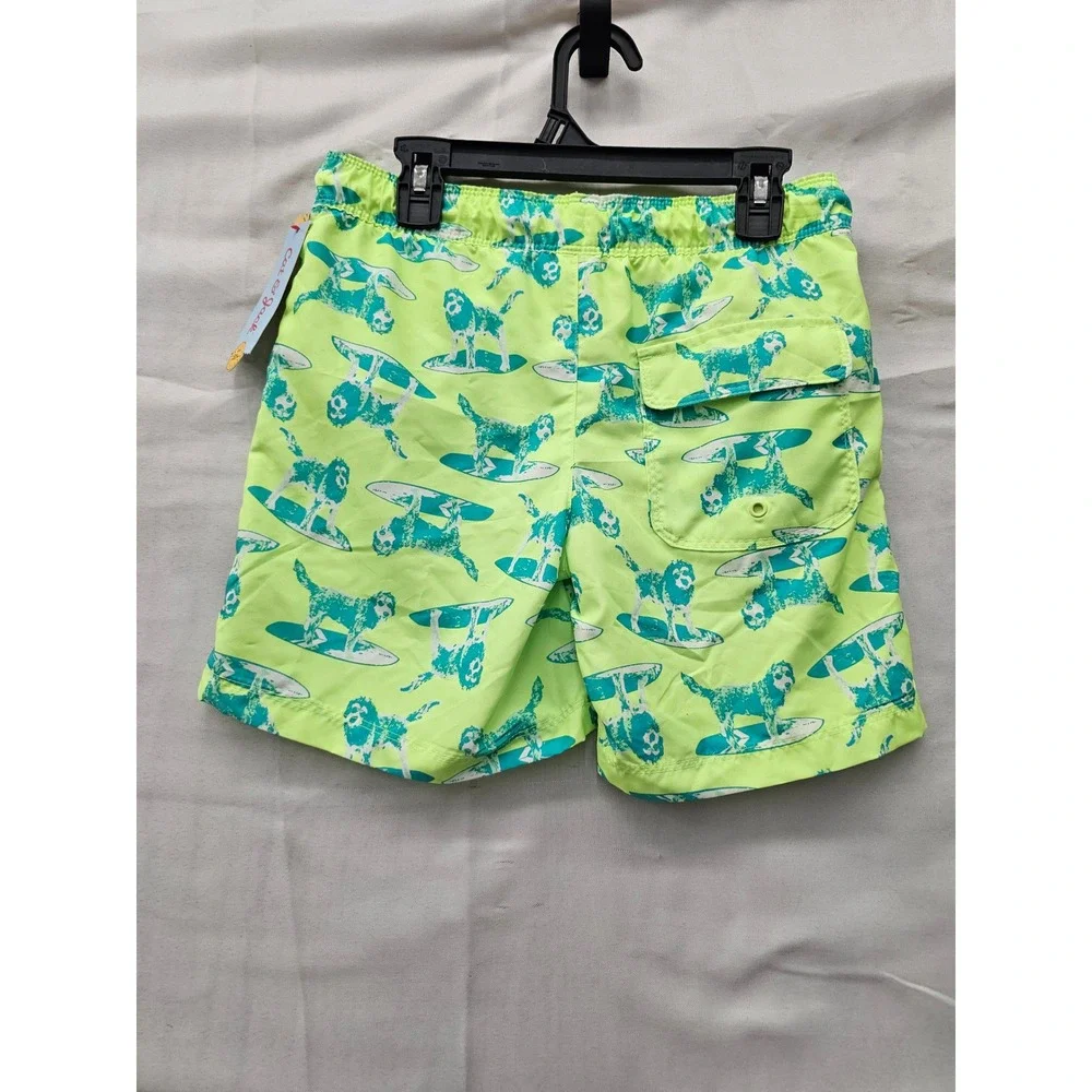 Cat & Jack Boys Surfing Dog Swim Trunks Green Polyester Size Medium Husky